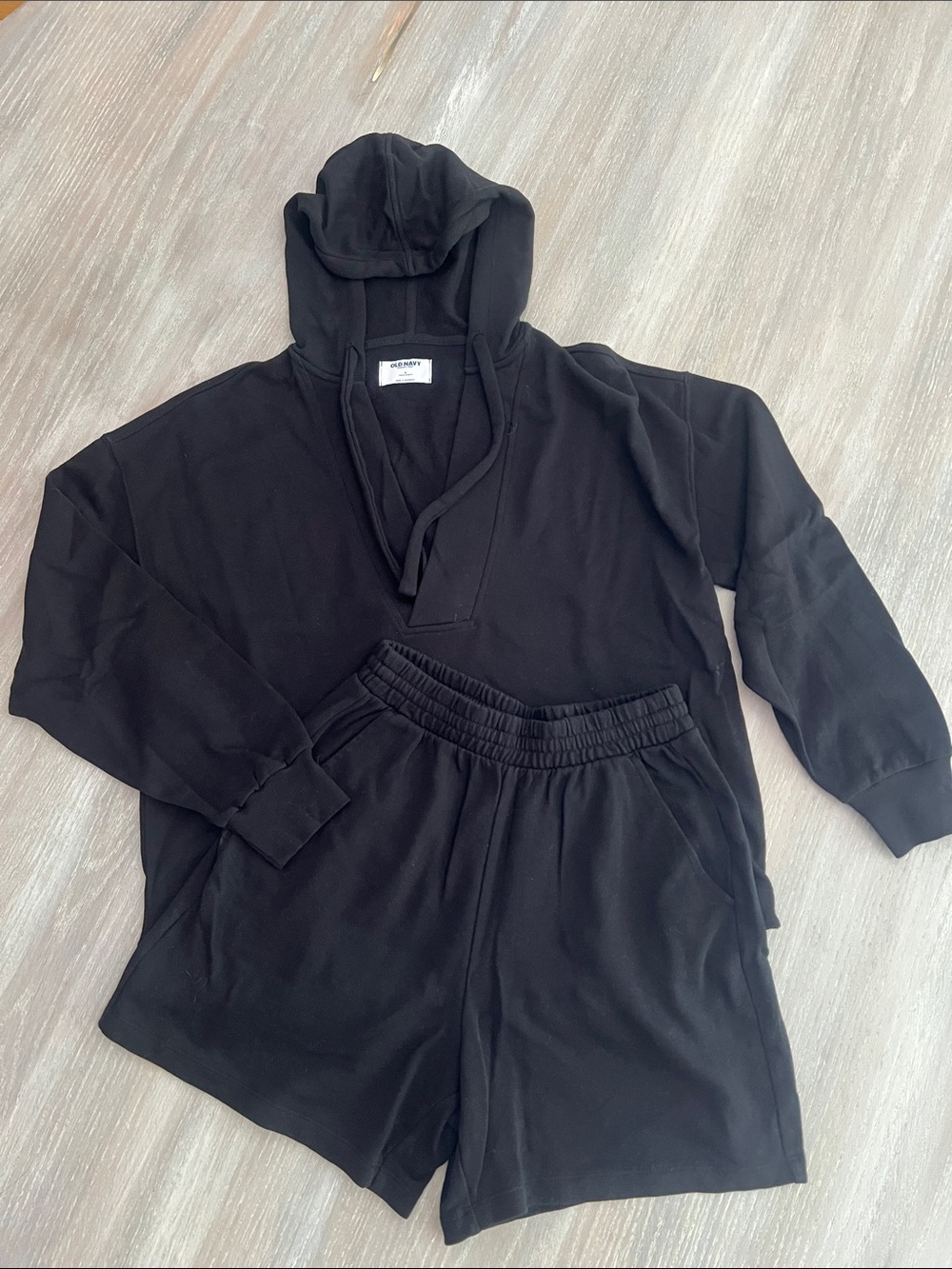 Old Navy Black Crewneck Hoodie and Shorts Set